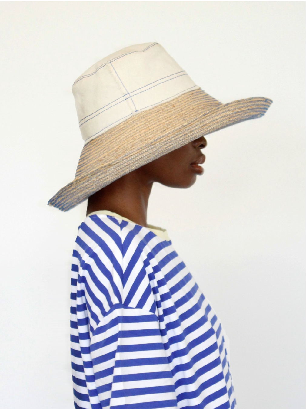 Lola Big Bread Basket Hat Natural/Cobalt