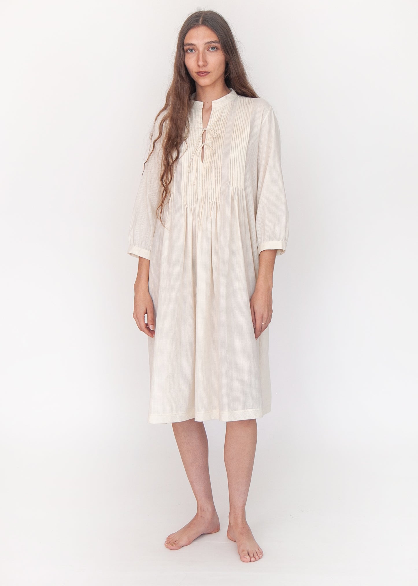 Aditi Tiny Checks Dress  - Natural