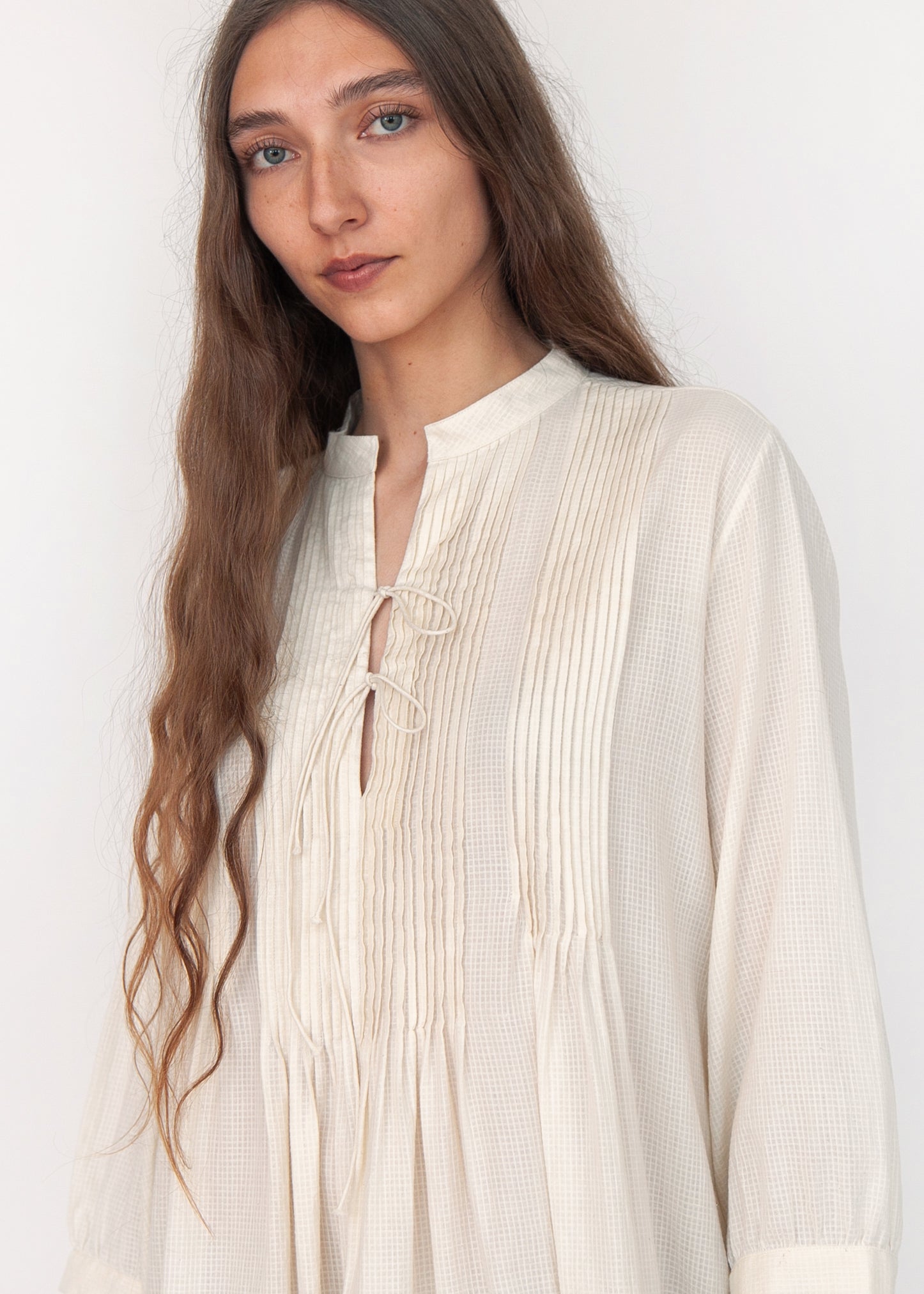 Aditi Tiny Checks Dress  - Natural