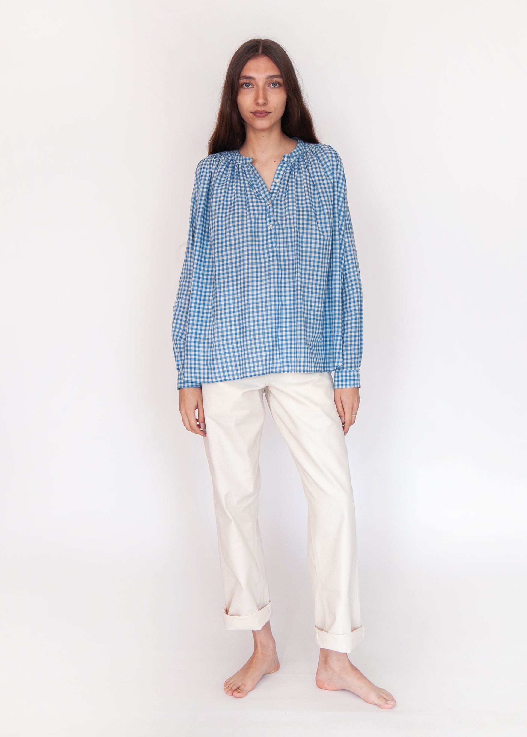 Bheeti Tie Dye Checks Top - Lake