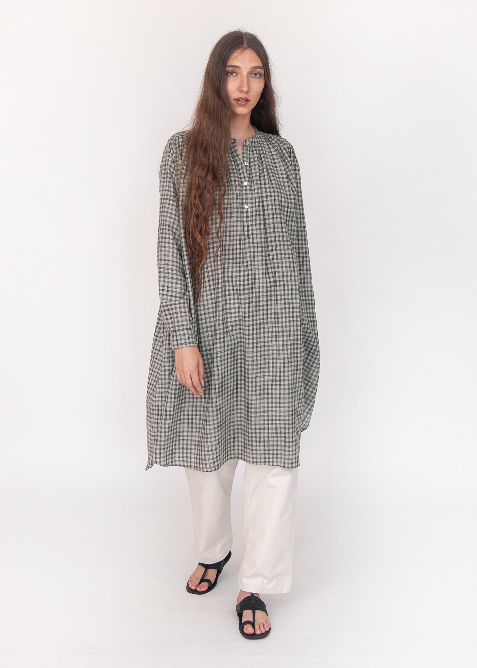 Bheeti Tie Dye Checks Dress - Cement