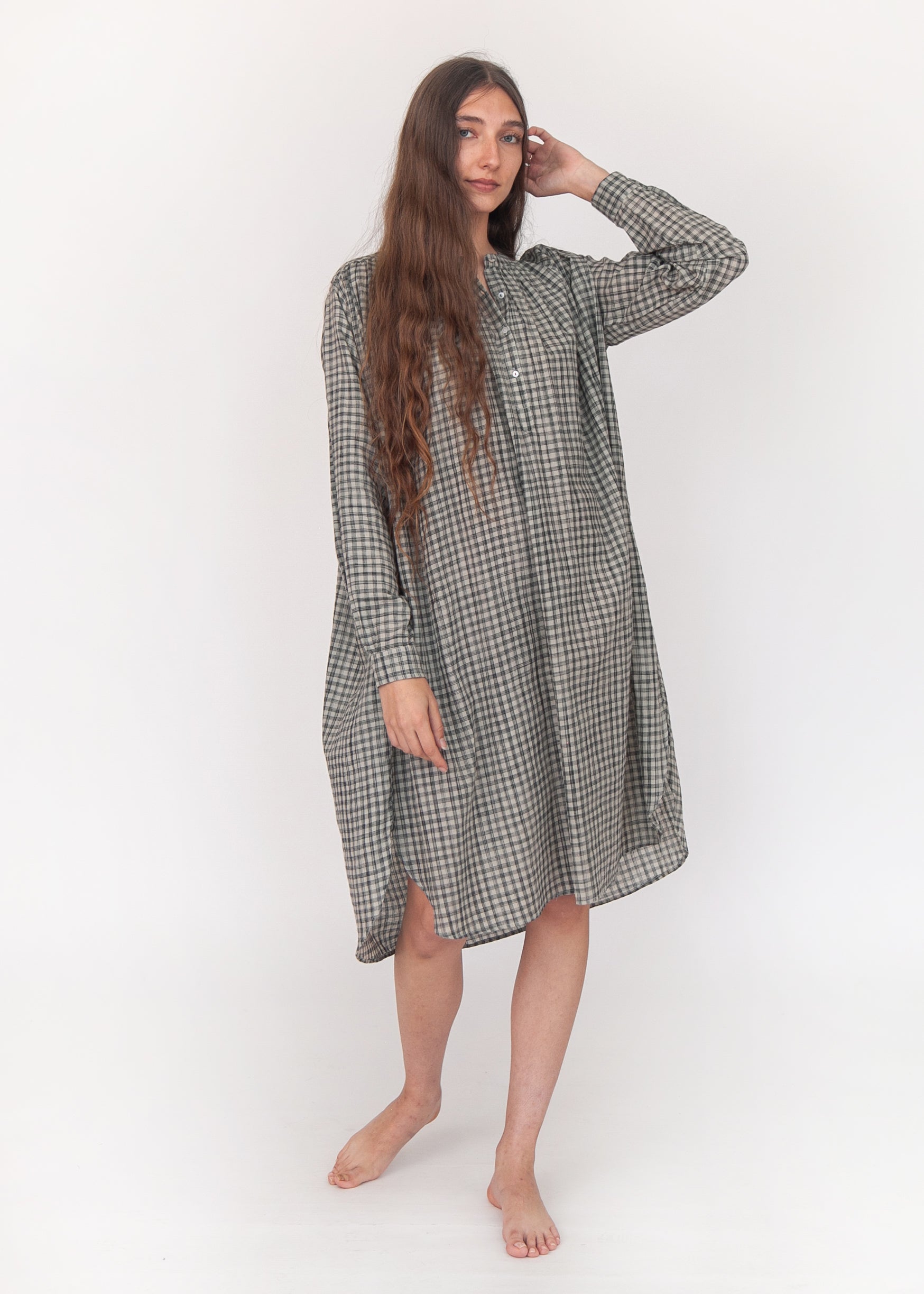 Bheeti Tie Dye Checks Dress - Cement
