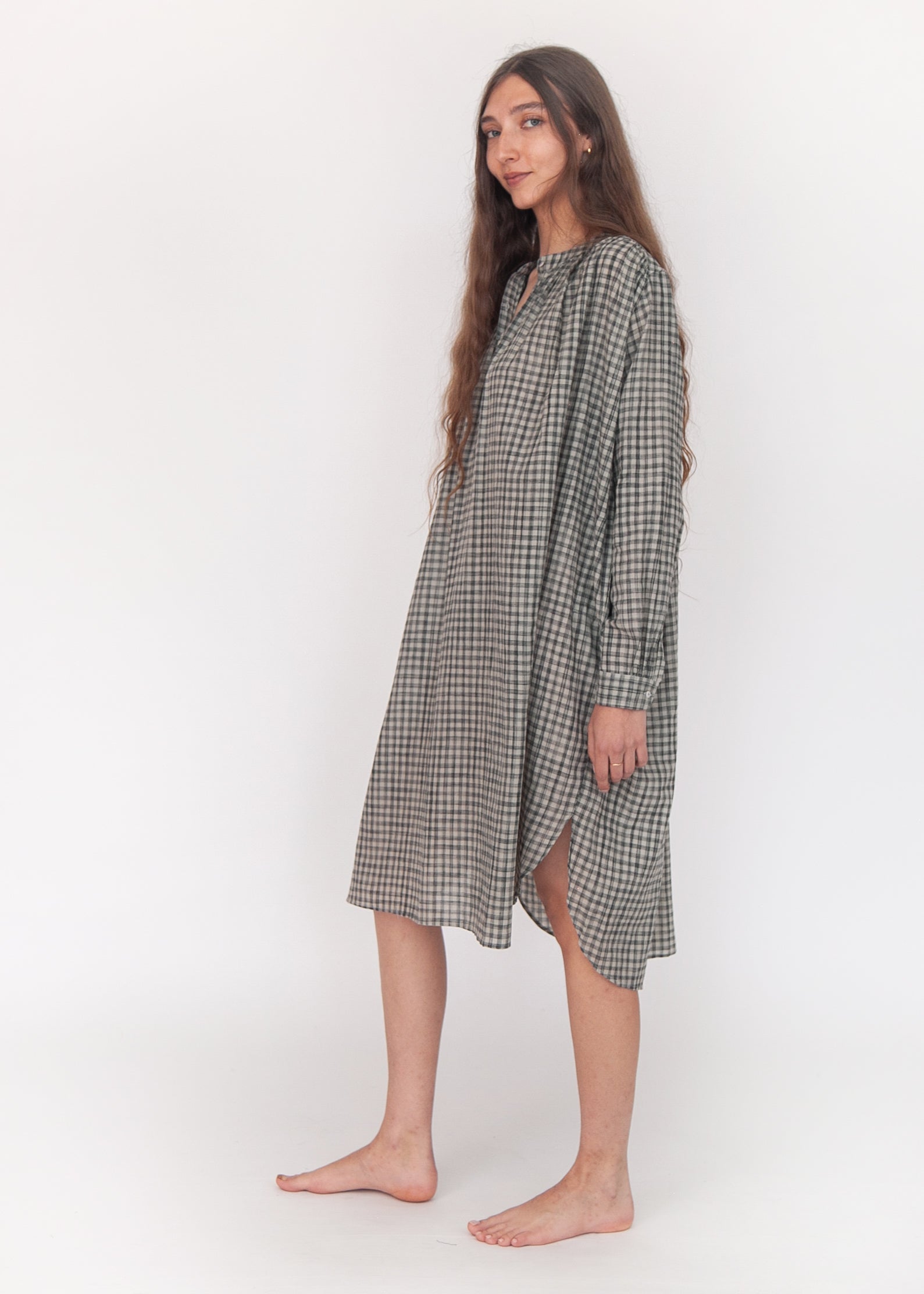 Bheeti Tie Dye Checks Dress - Cement