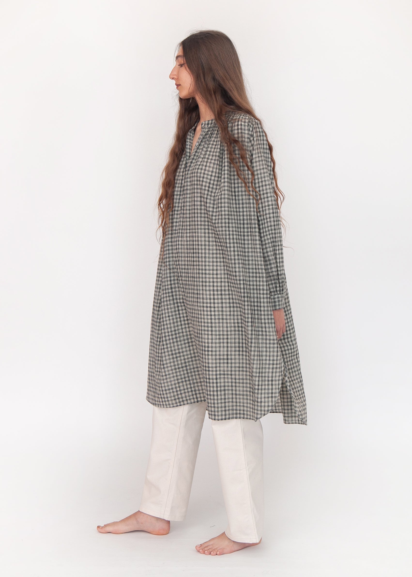 Bheeti Tie Dye Checks Dress - Cement