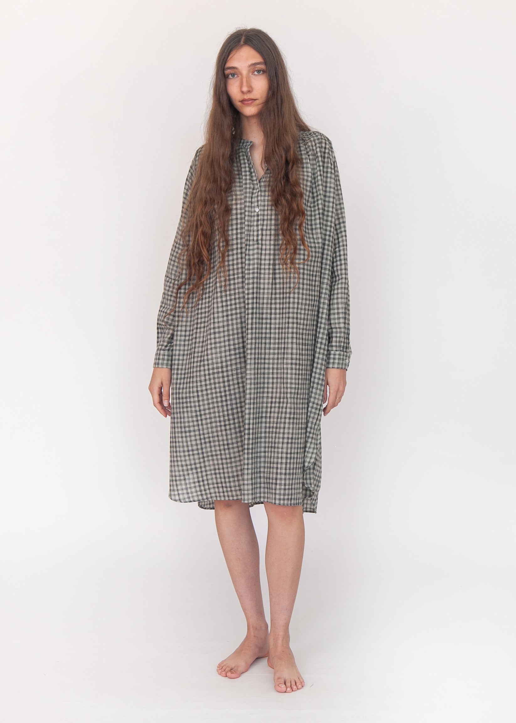 Bheeti Tie Dye Checks Dress - Cement