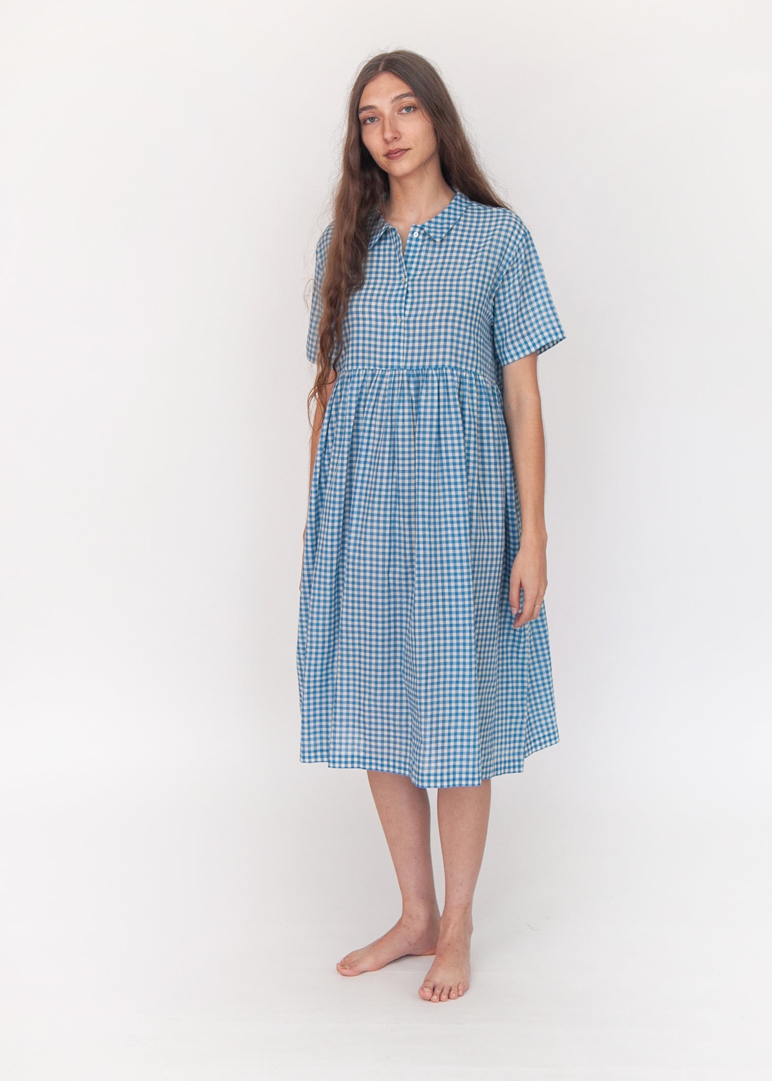Dora Tie Dye Checks Dress - Lake