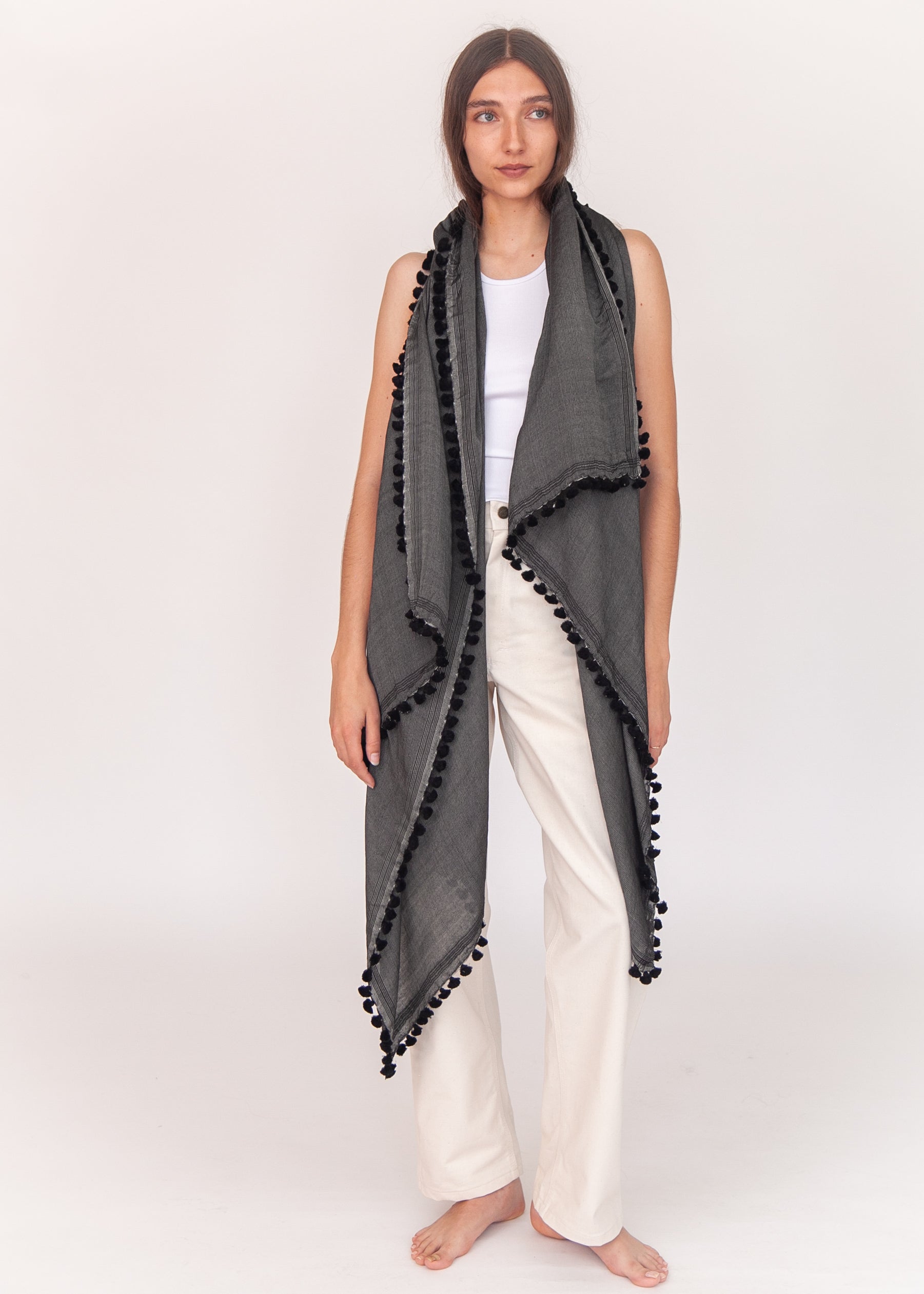 Dupatta Saaf Shiny Pin Stripes - Black