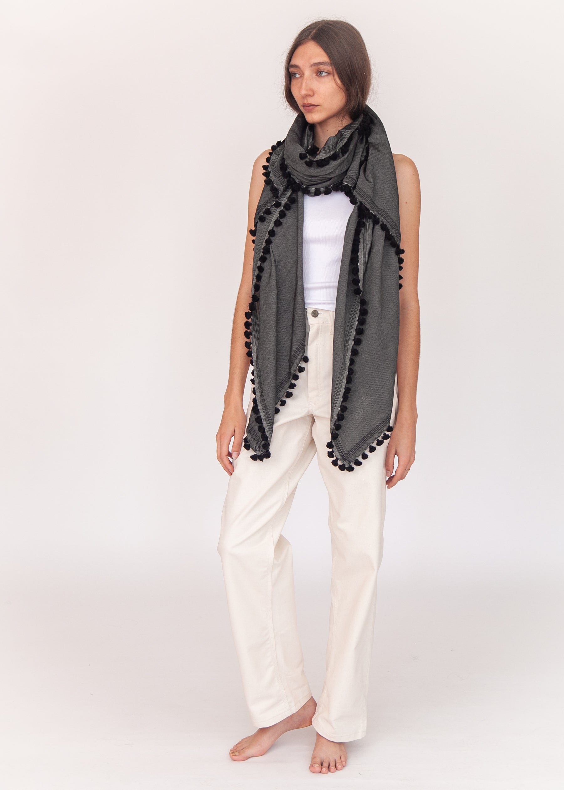 Dupatta Saaf Shiny Pin Stripes - Black