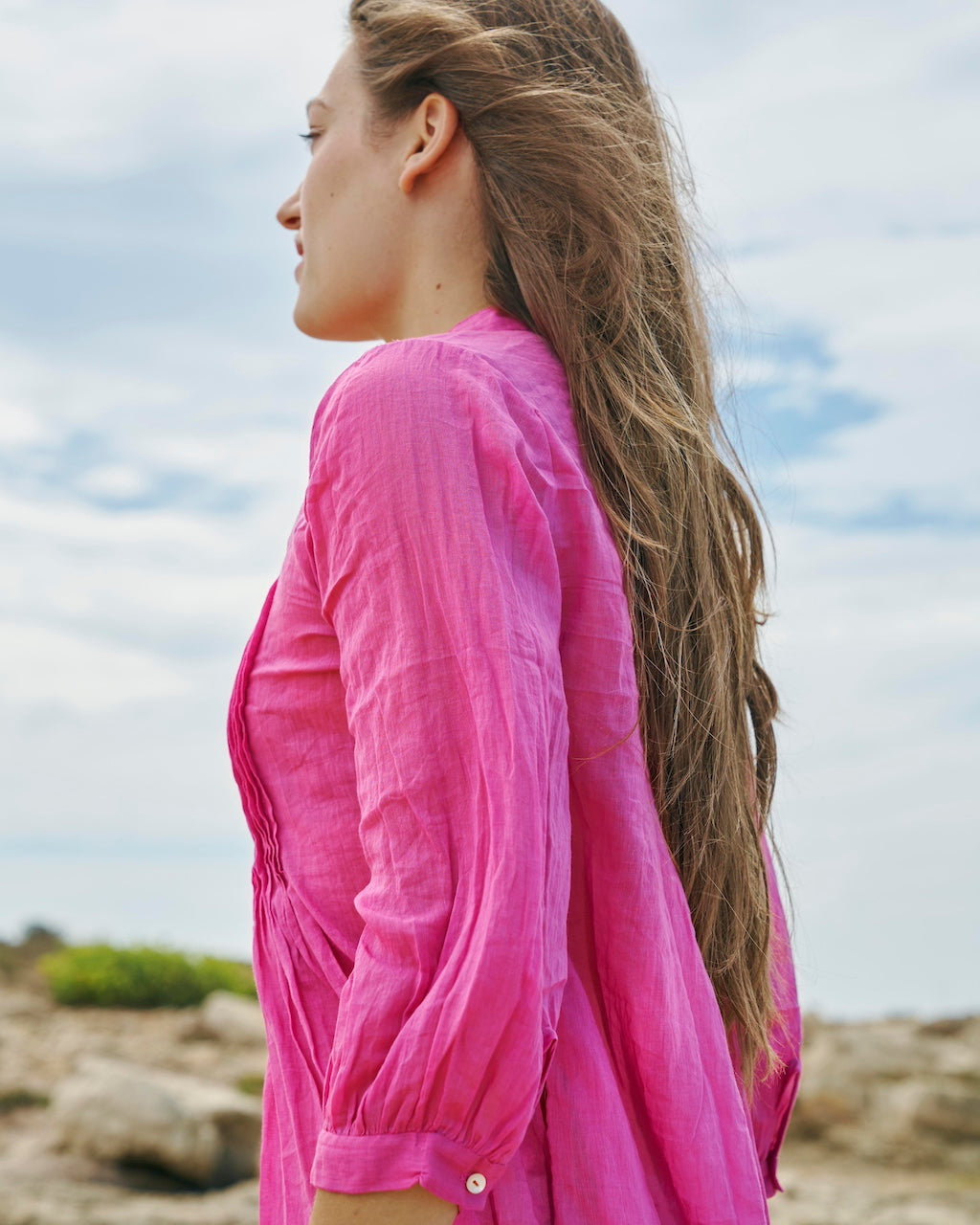 Aditi Cotton Gauze Dress - Fuchsia