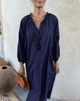 Ruffle Caftan - Navy Pinstripe by Two