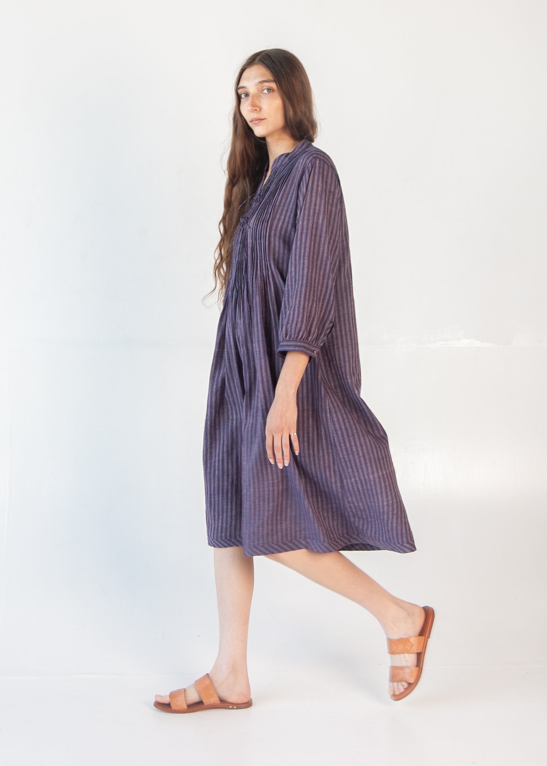 Aditi Ticking Stripe Dress - Blue/Maroon