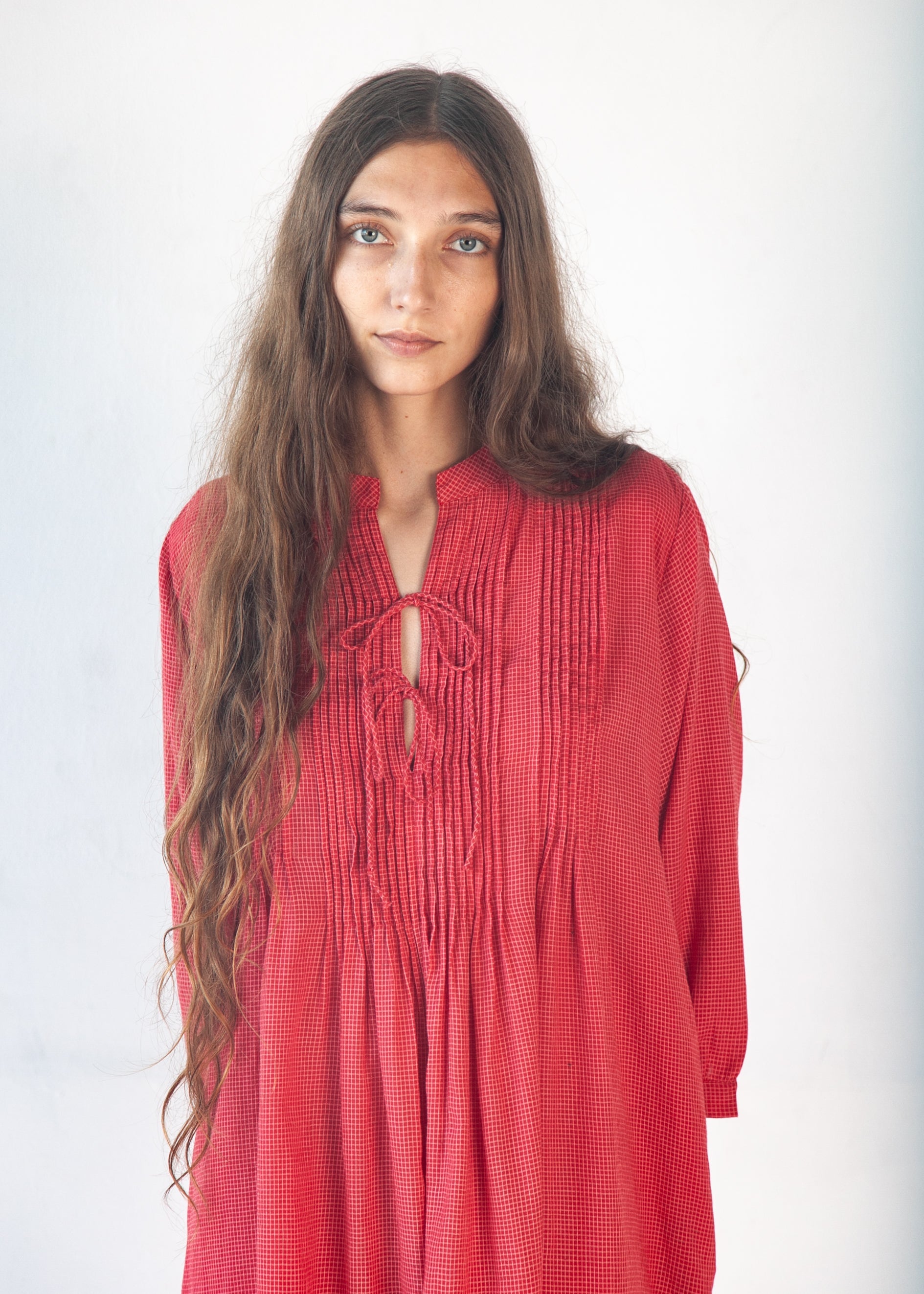 Aditi Tiny Checks Dress  - Red