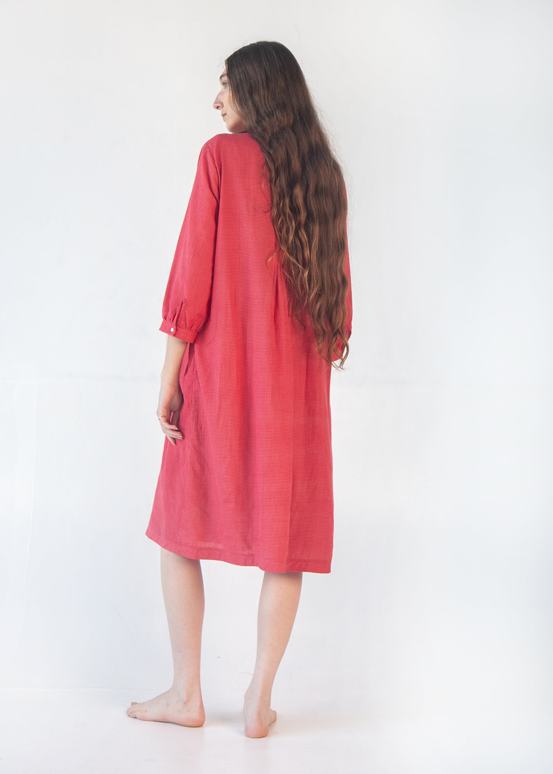 Aditi Tiny Checks Dress  - Red