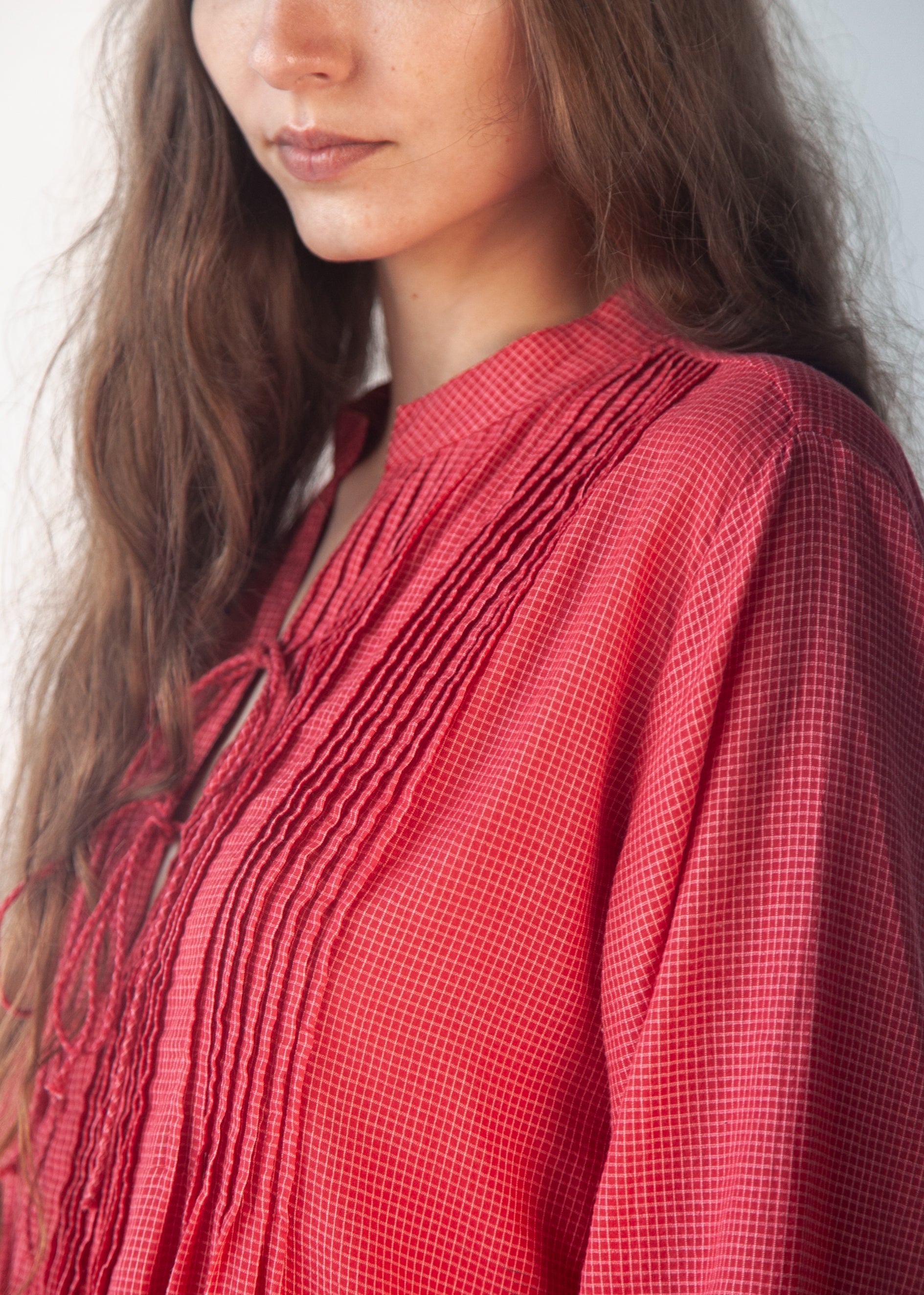 Aditi Tiny Checks Dress  - Red