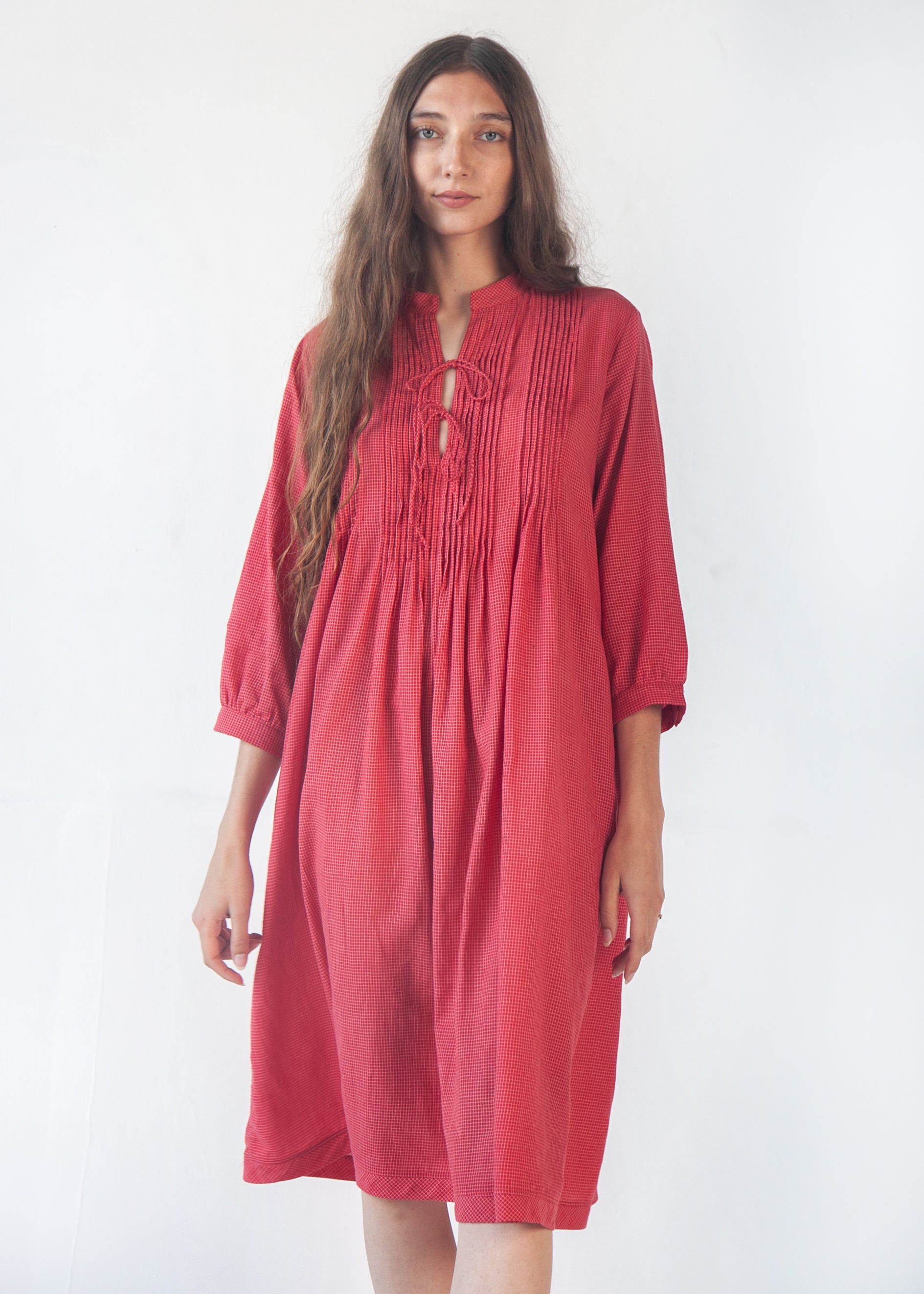 Aditi Tiny Checks Dress  - Red