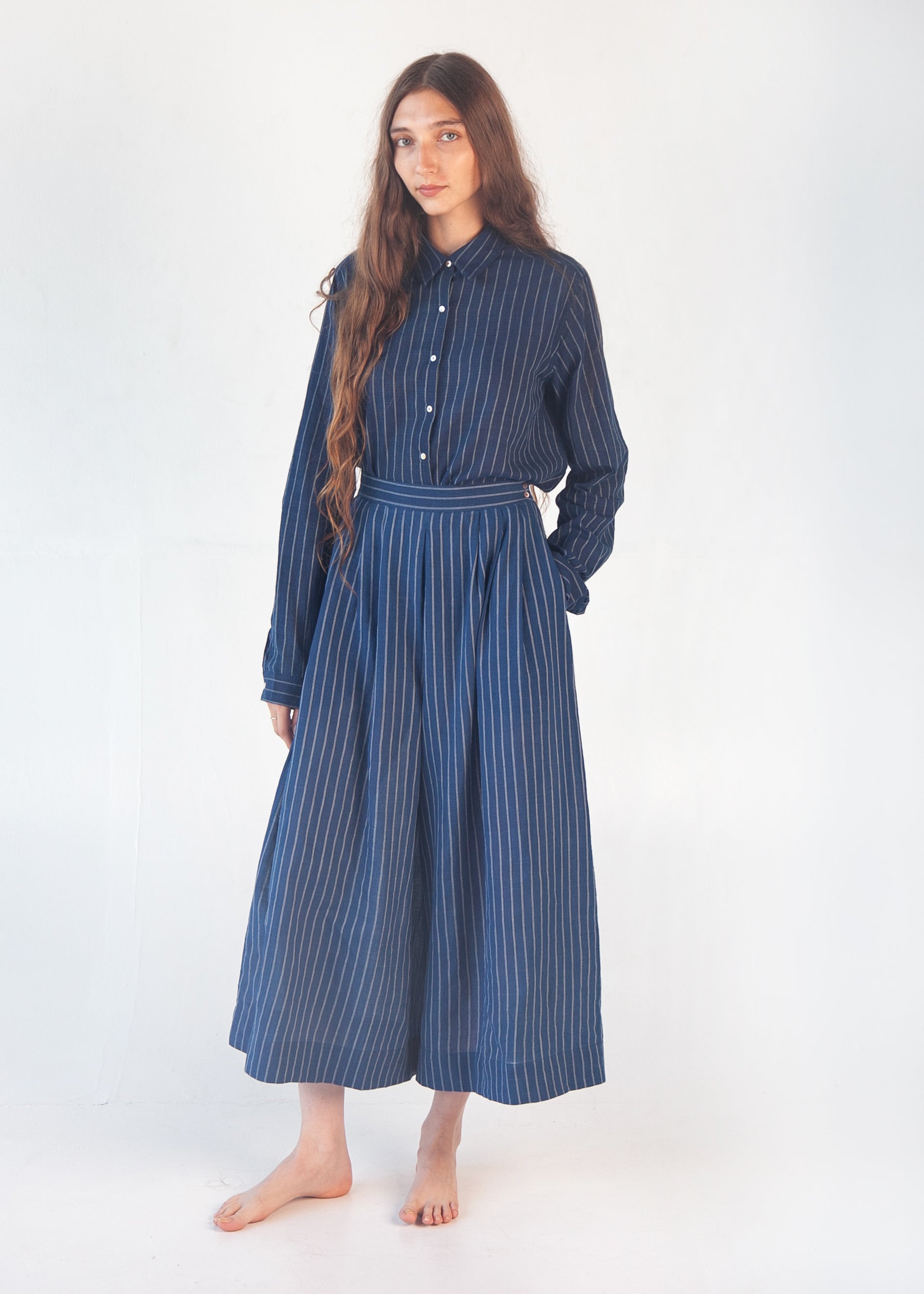 Danae Double Stripe Skirt Pant - Natural Indigo
