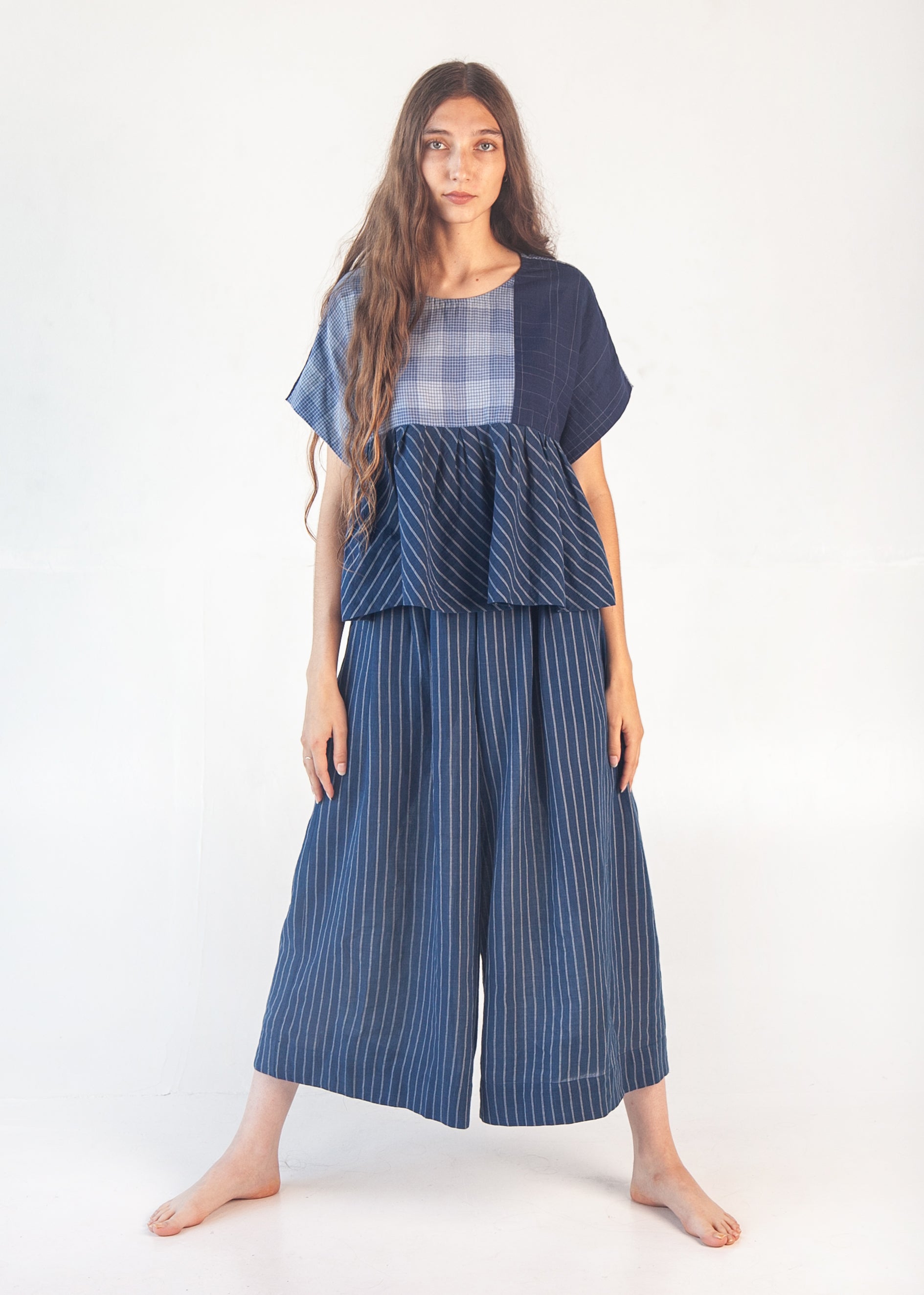 Danae Double Stripe Skirt Pant - Natural Indigo
