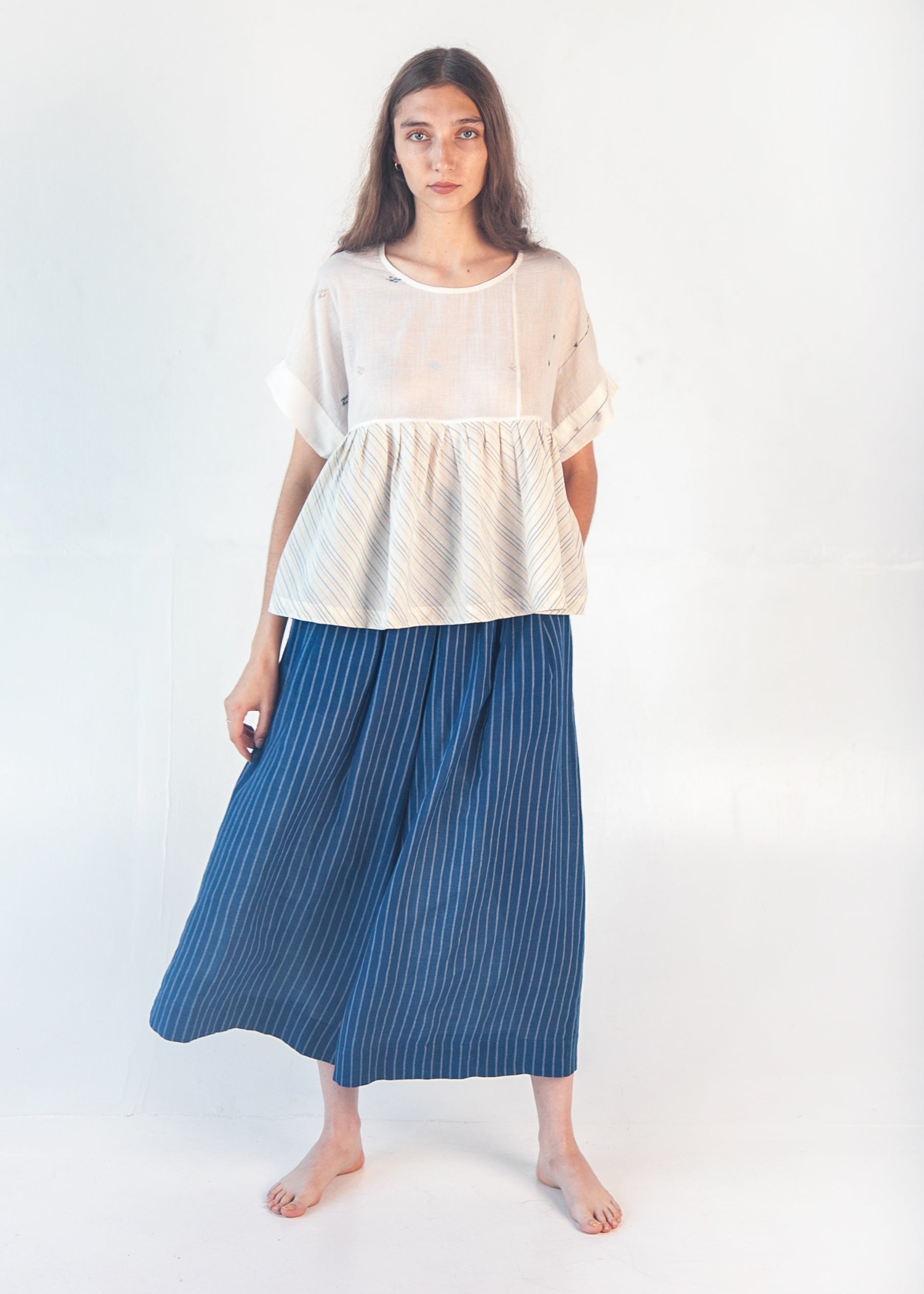 Danae Double Stripe Skirt Pant - Natural Indigo