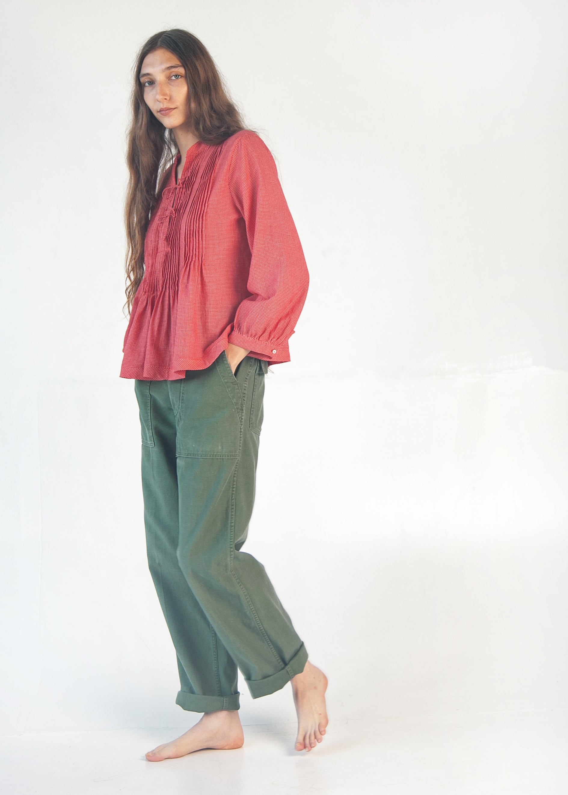 Alma Tiny Checks Top - Red