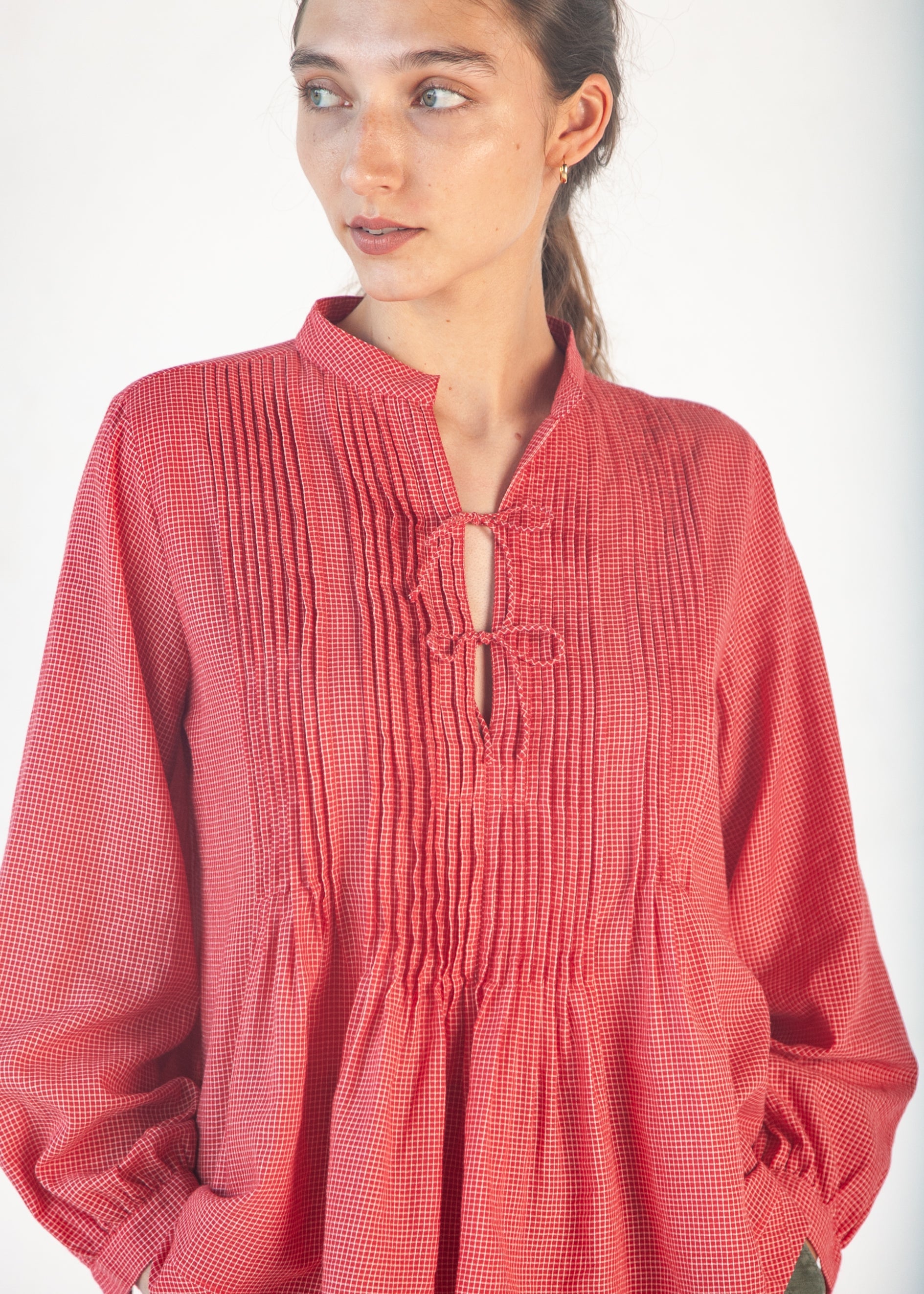Alma Tiny Checks Top - Red