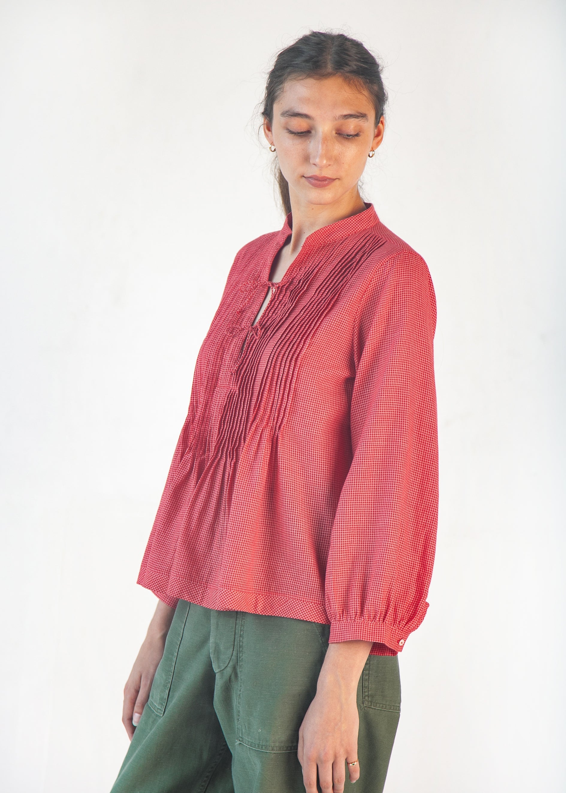 Alma Tiny Checks Top - Red