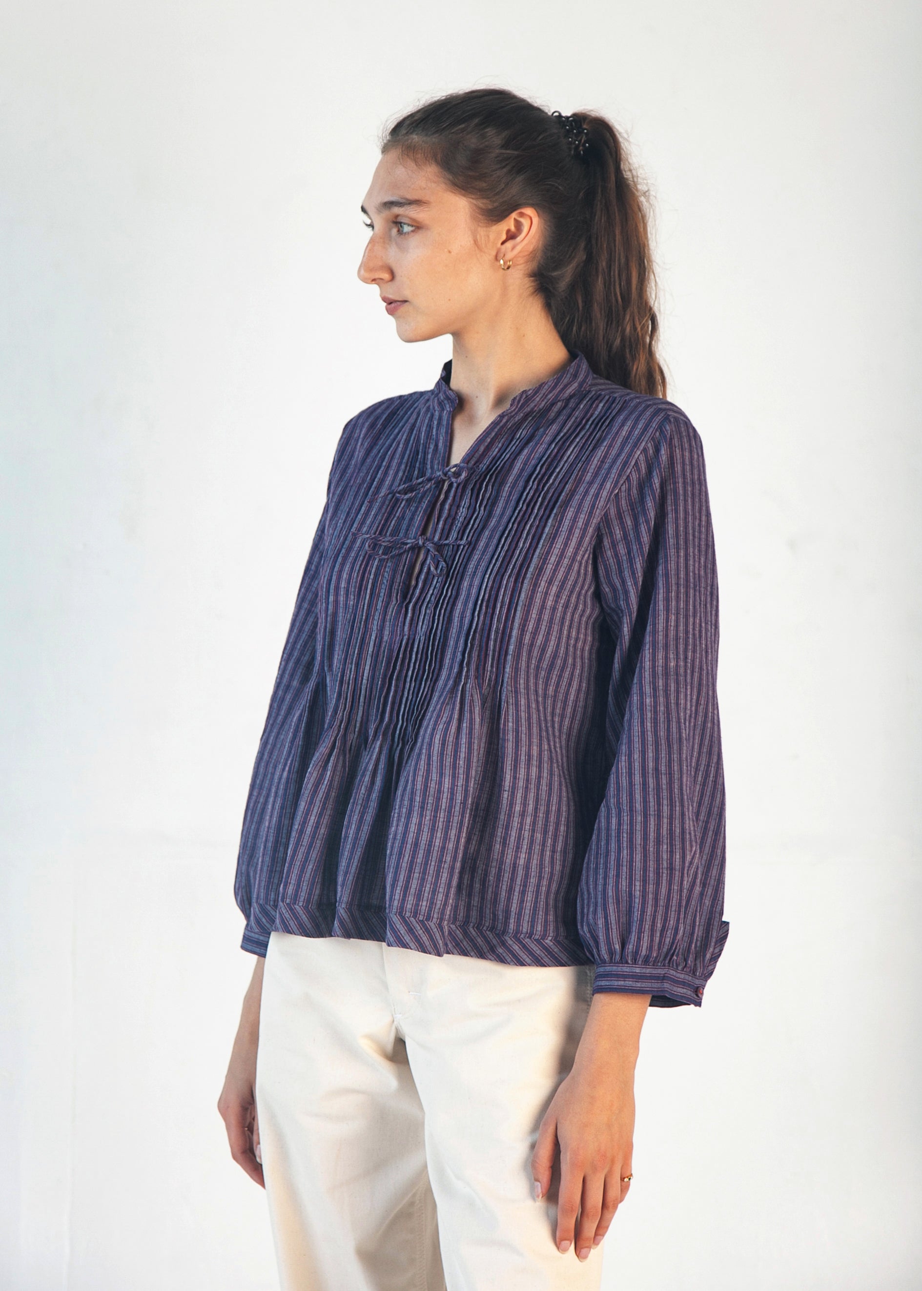 Alma Ticking Stripe Top - Blue/Maroon