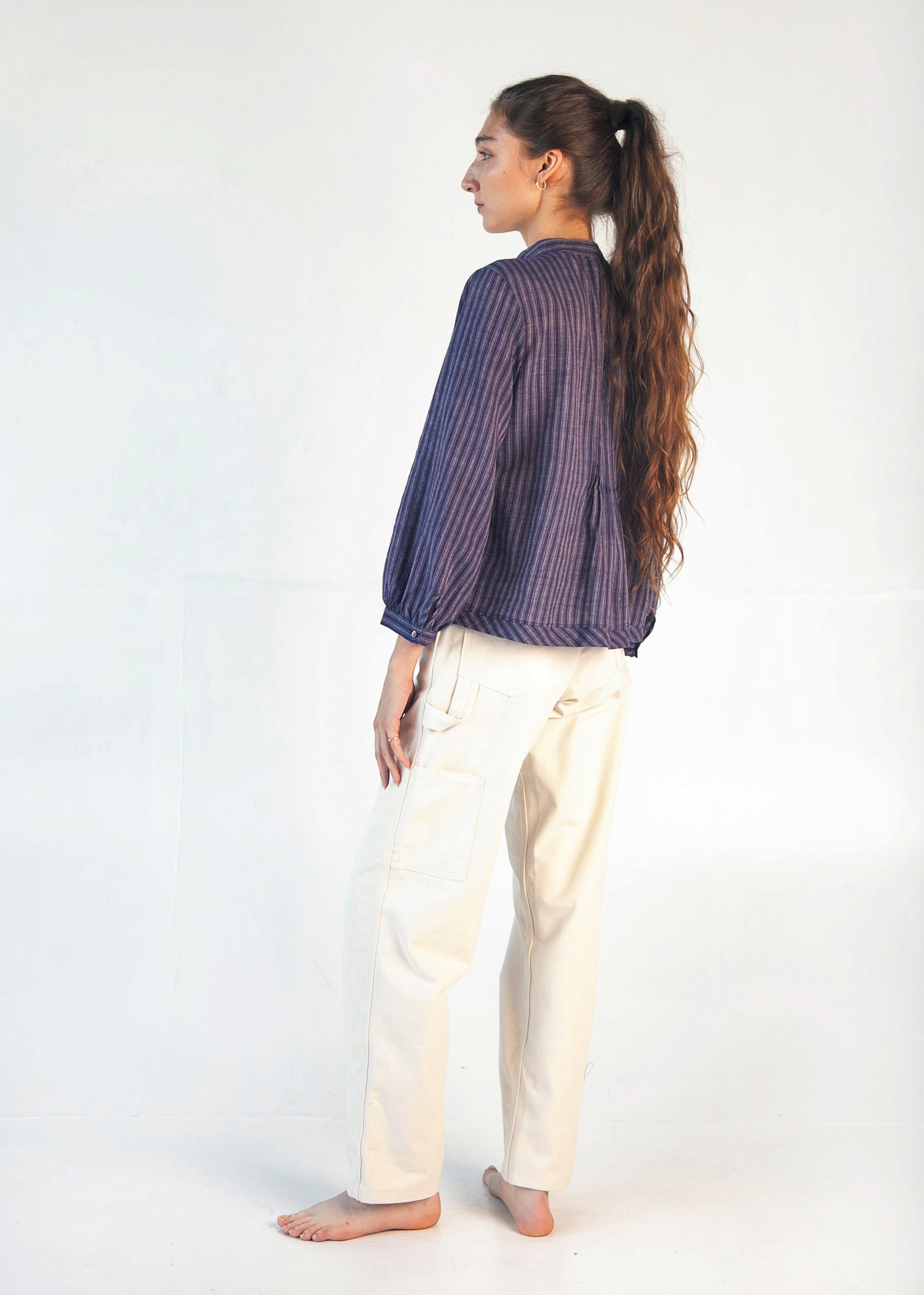 Alma Ticking Stripe Top - Blue/Maroon