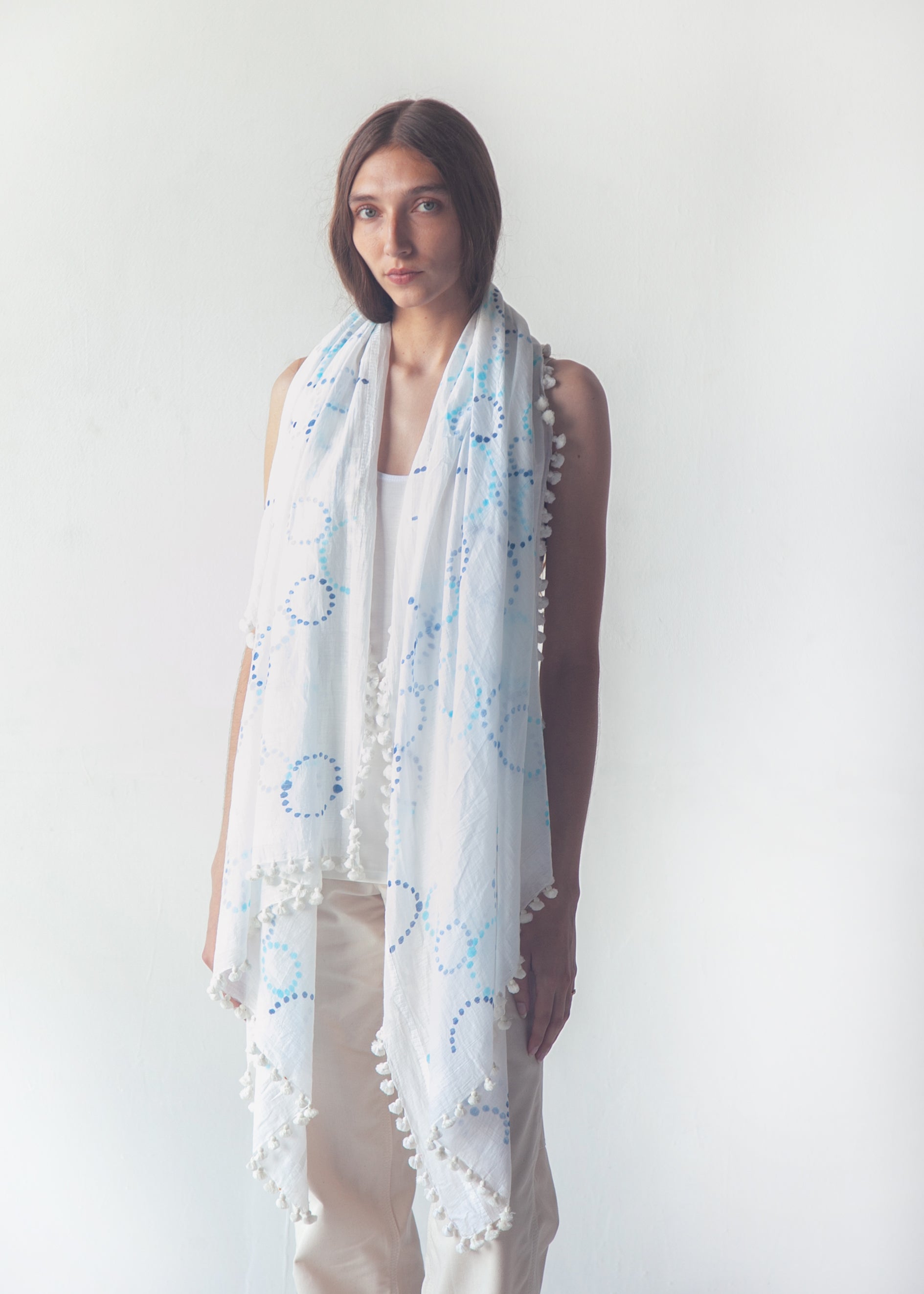 Dupatta Meha Hand Painted - Blue Dots