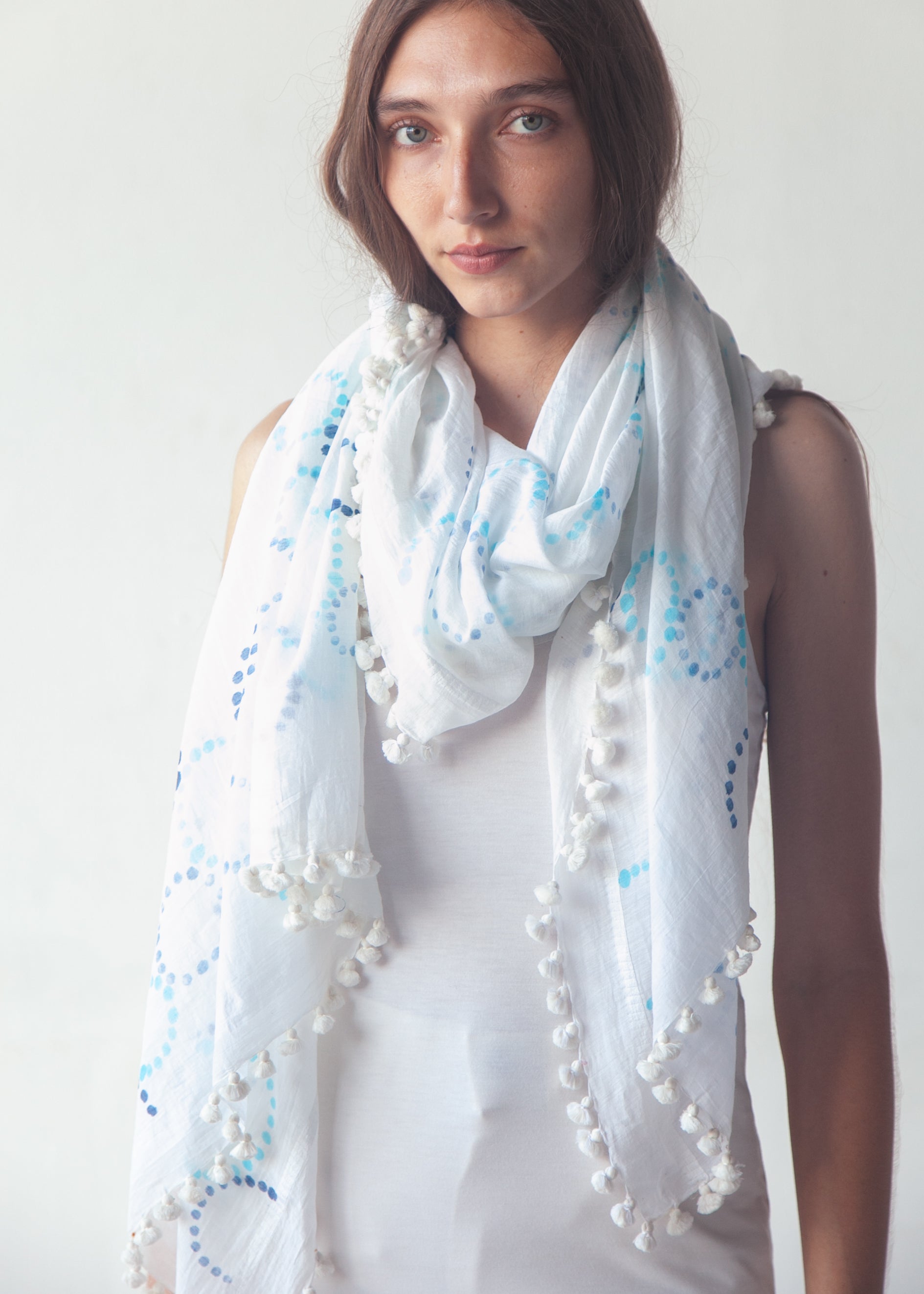 Dupatta Meha Hand Painted - Blue Dots