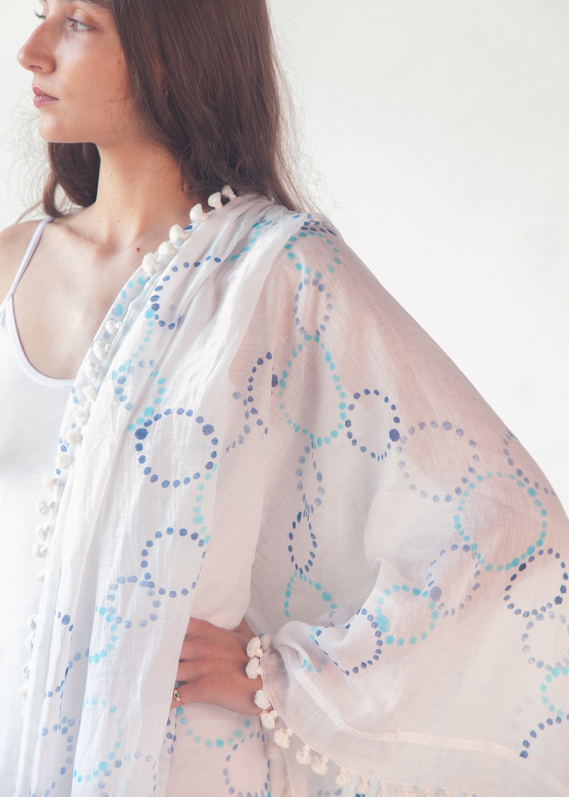 Dupatta Meha Hand Painted - Blue Dots
