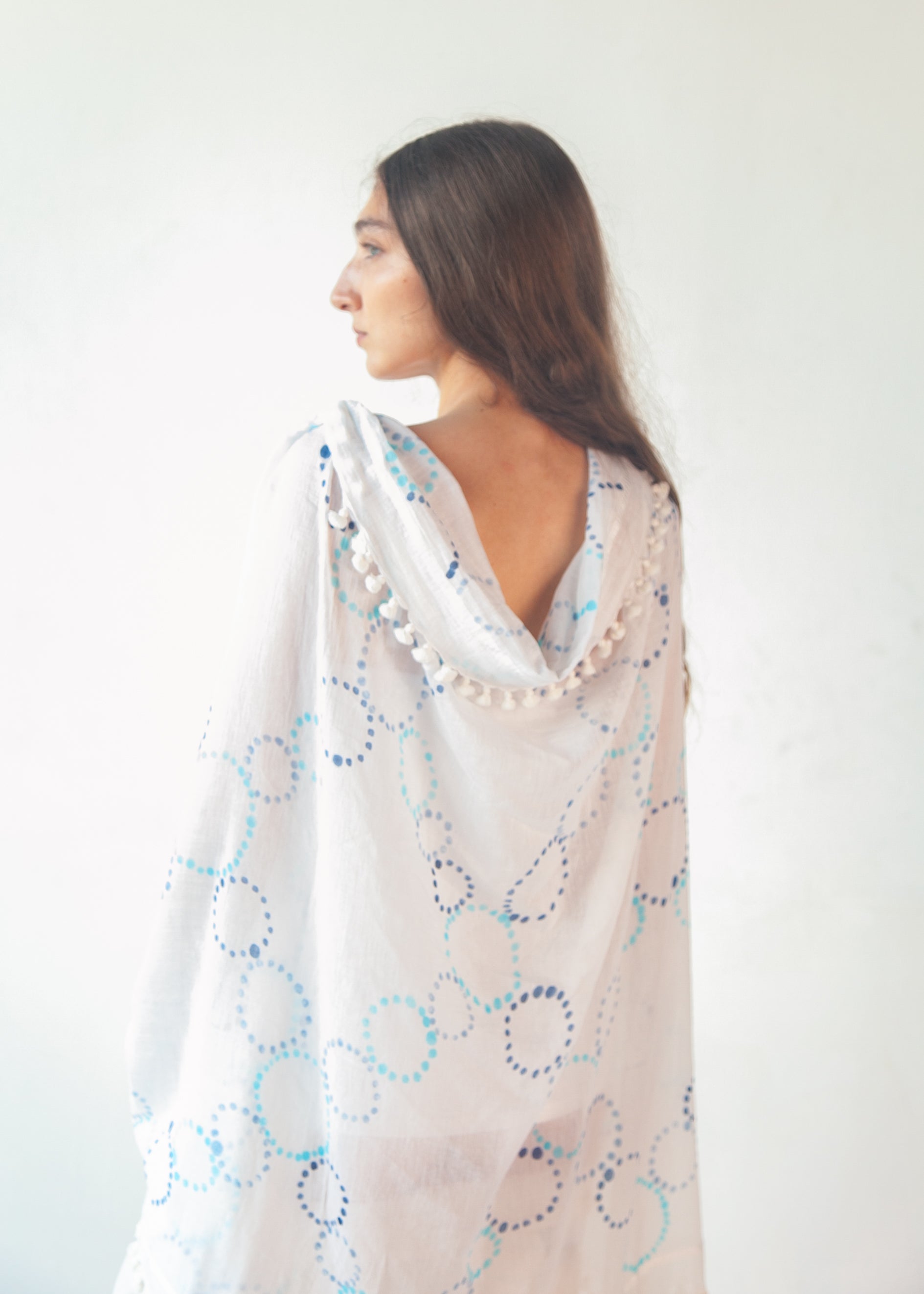 Dupatta Meha Hand Painted - Blue Dots