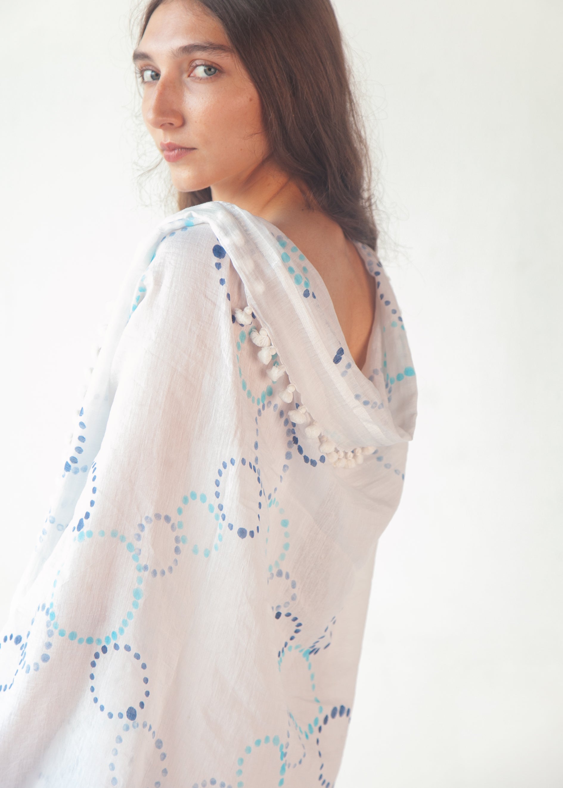 Dupatta Meha Hand Painted - Blue Dots