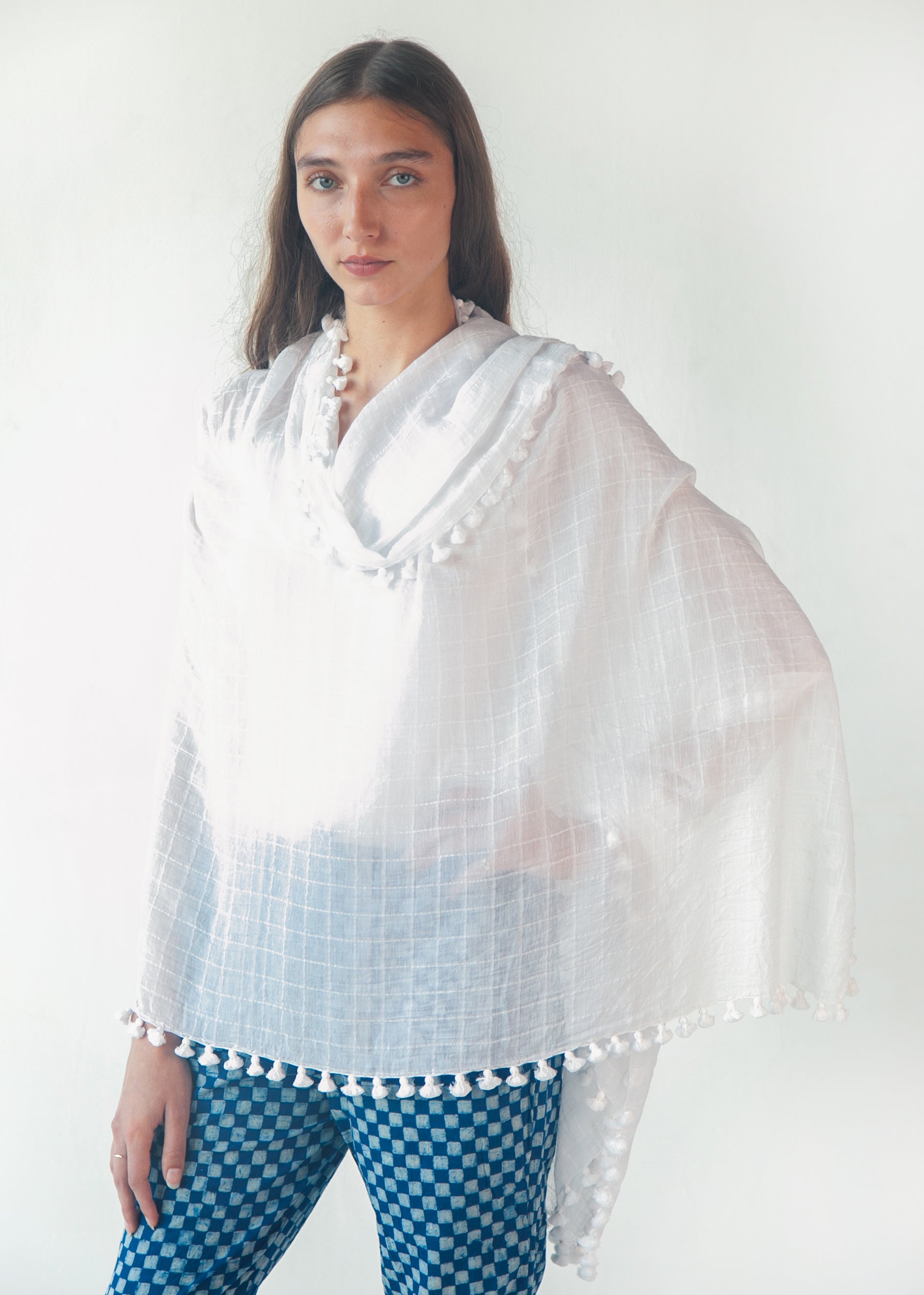 Dupatta Maira Woven Checks - White