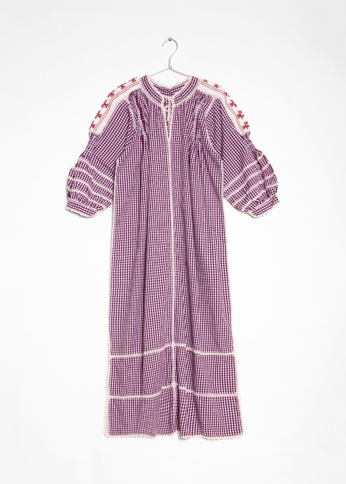 Sirena Dress Long Sleeves Gingham - Burgundy