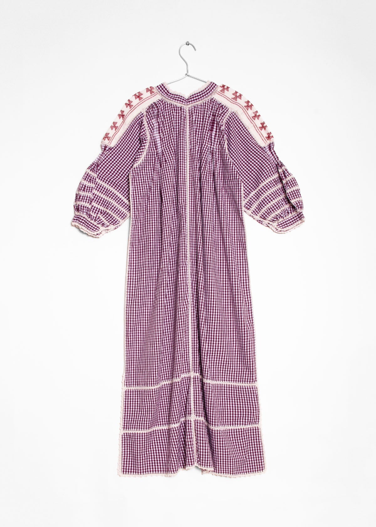 Sirena Dress Long Sleeves Gingham - Burgundy