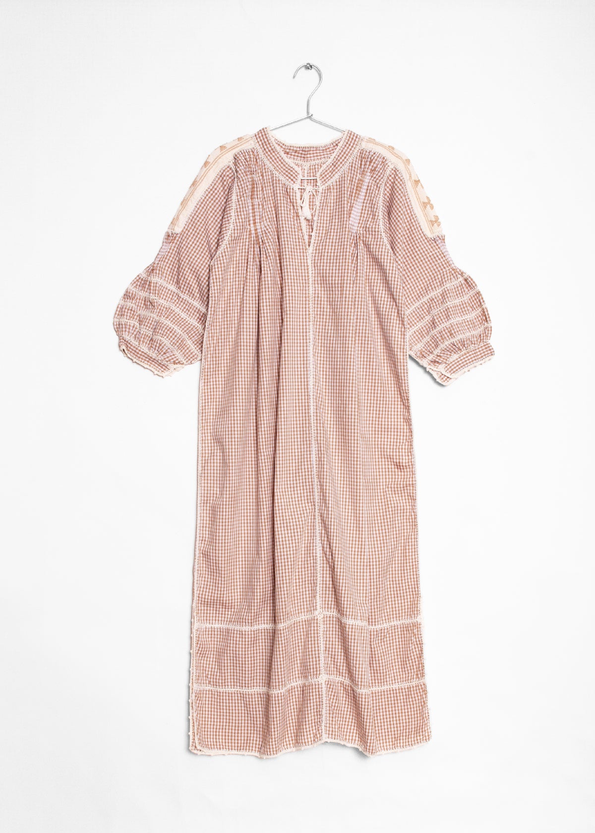 Sirena Dress Long Sleeves Gingham - Beige