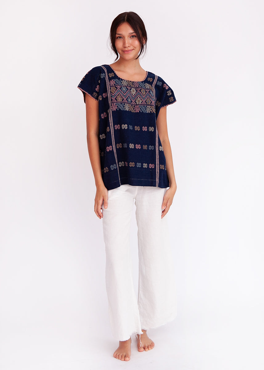 Amuzgo Top Natural Indigo