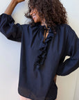 Ruffle Shirt - Navy Pinstripe by Two