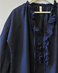 Ruffle Shirt - Navy Pinstripe by Two
