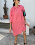 Long Sleeve One Button Tunic - Pink Stripe By Two