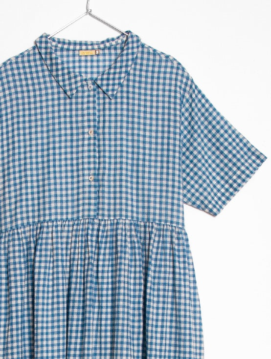 Dora Tie Dye Checks Dress - Lake