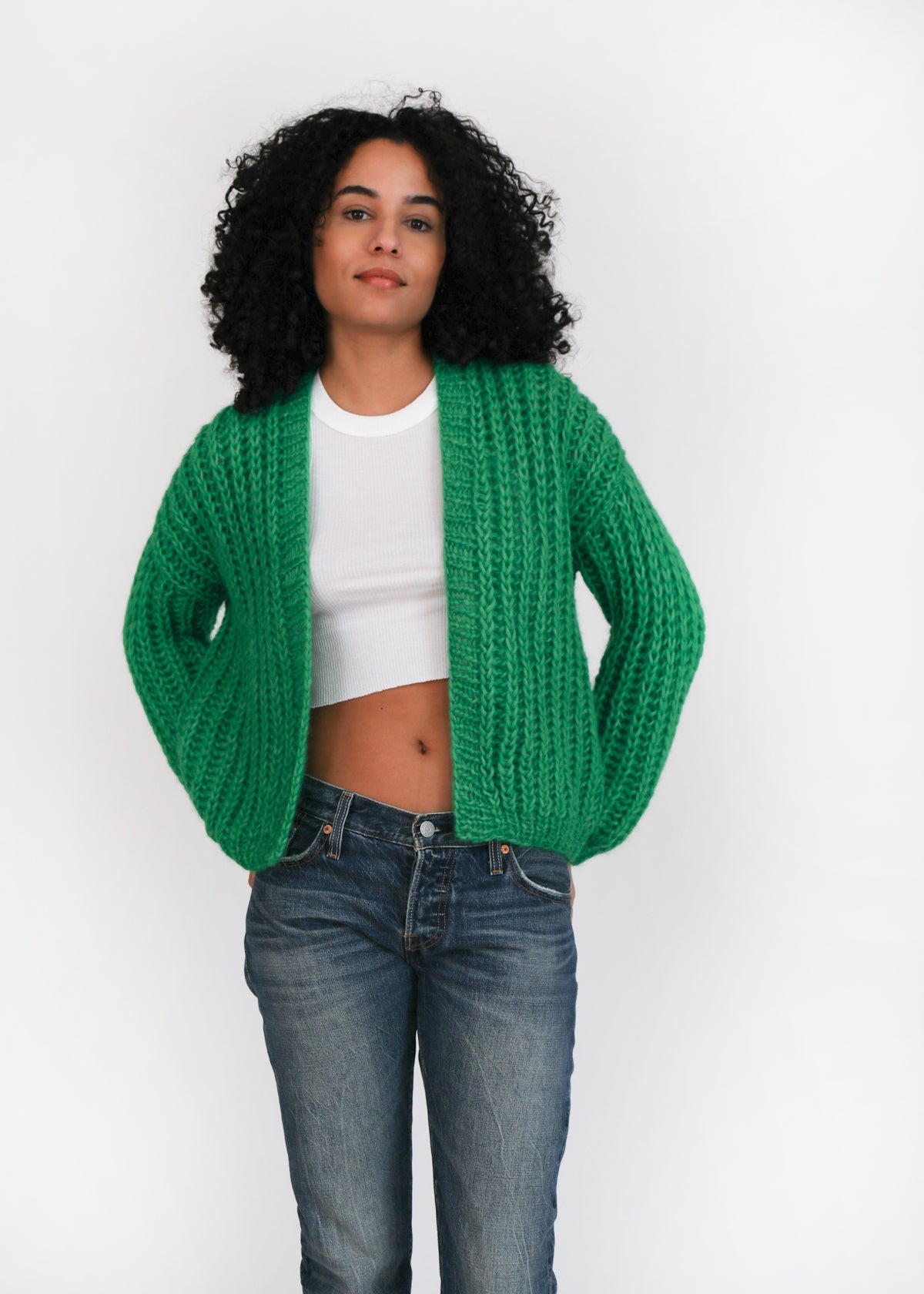 Hilma Hand Knit Alpaca Cardigan, Esmeralda