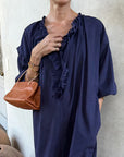 Ruffle Caftan - Navy Pinstripe by Two