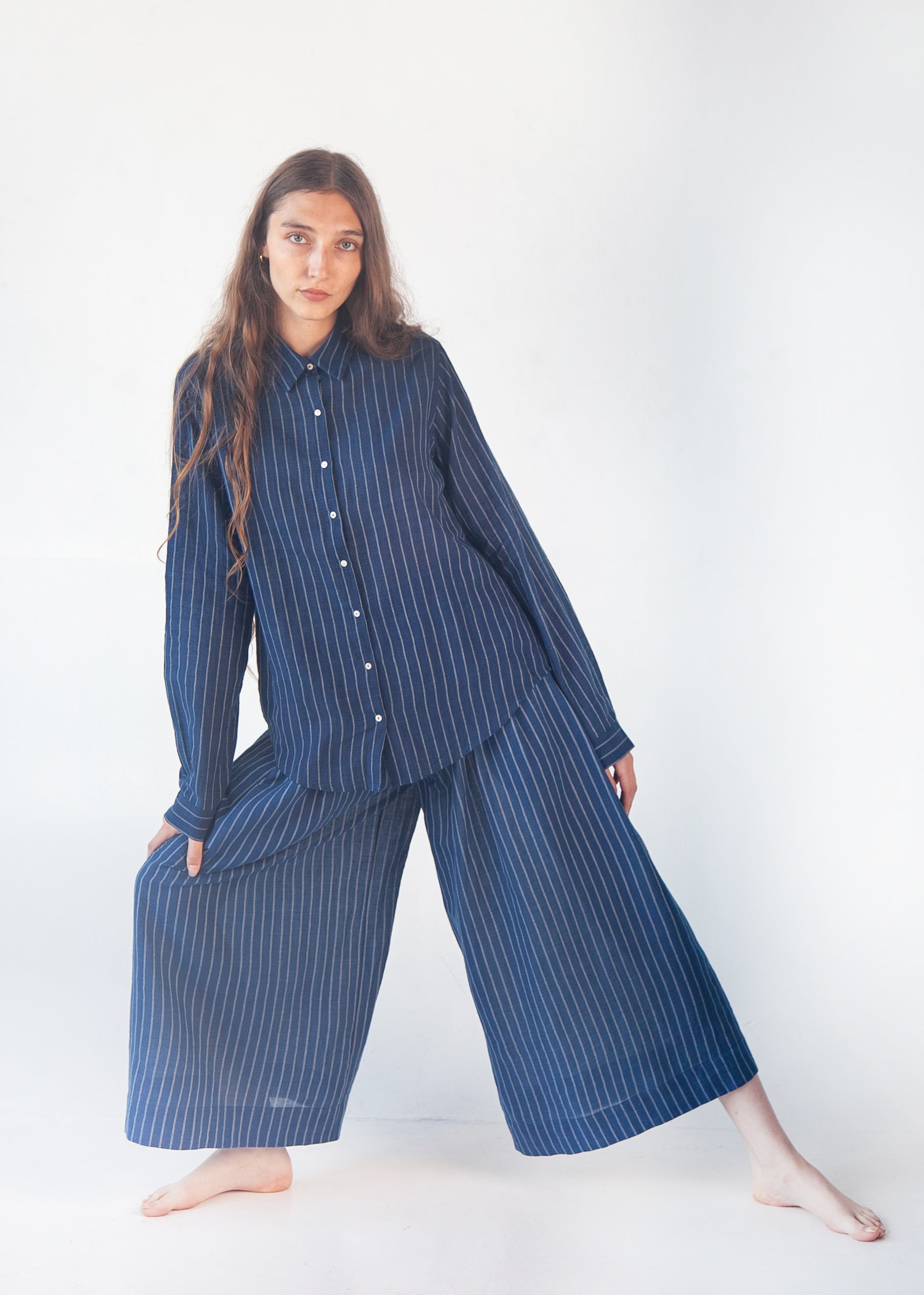 Danae Double Stripe Skirt Pant - Natural Indigo