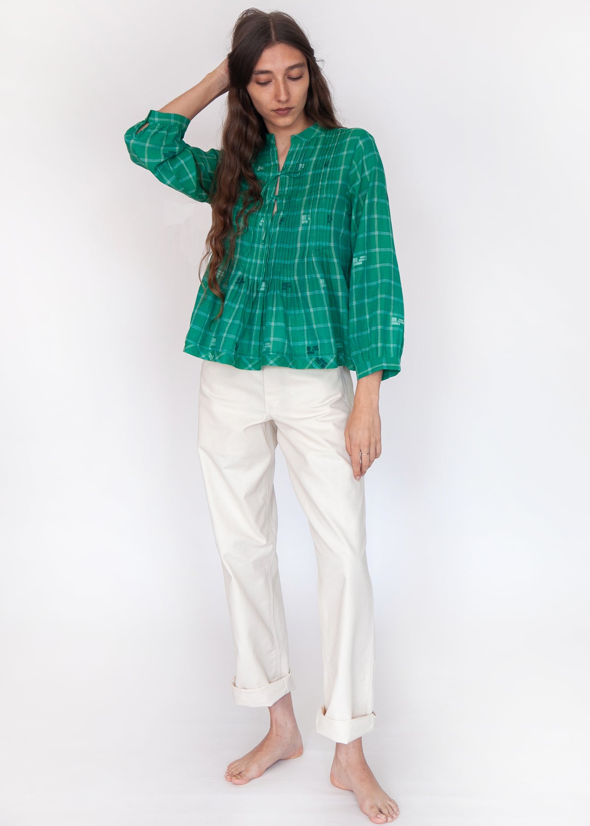 Alma Check Jamdani Top - Mint