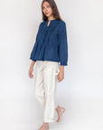 Alma Double Stripe Top  - Natural Indigo