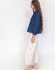 Alma Double Stripe Top  - Natural Indigo