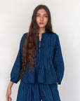 Alma Double Stripe Top  - Natural Indigo