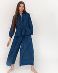 Alma Double Stripe Top  - Natural Indigo