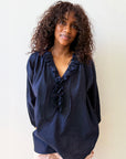 Ruffle Shirt - Navy Pinstripe by Two